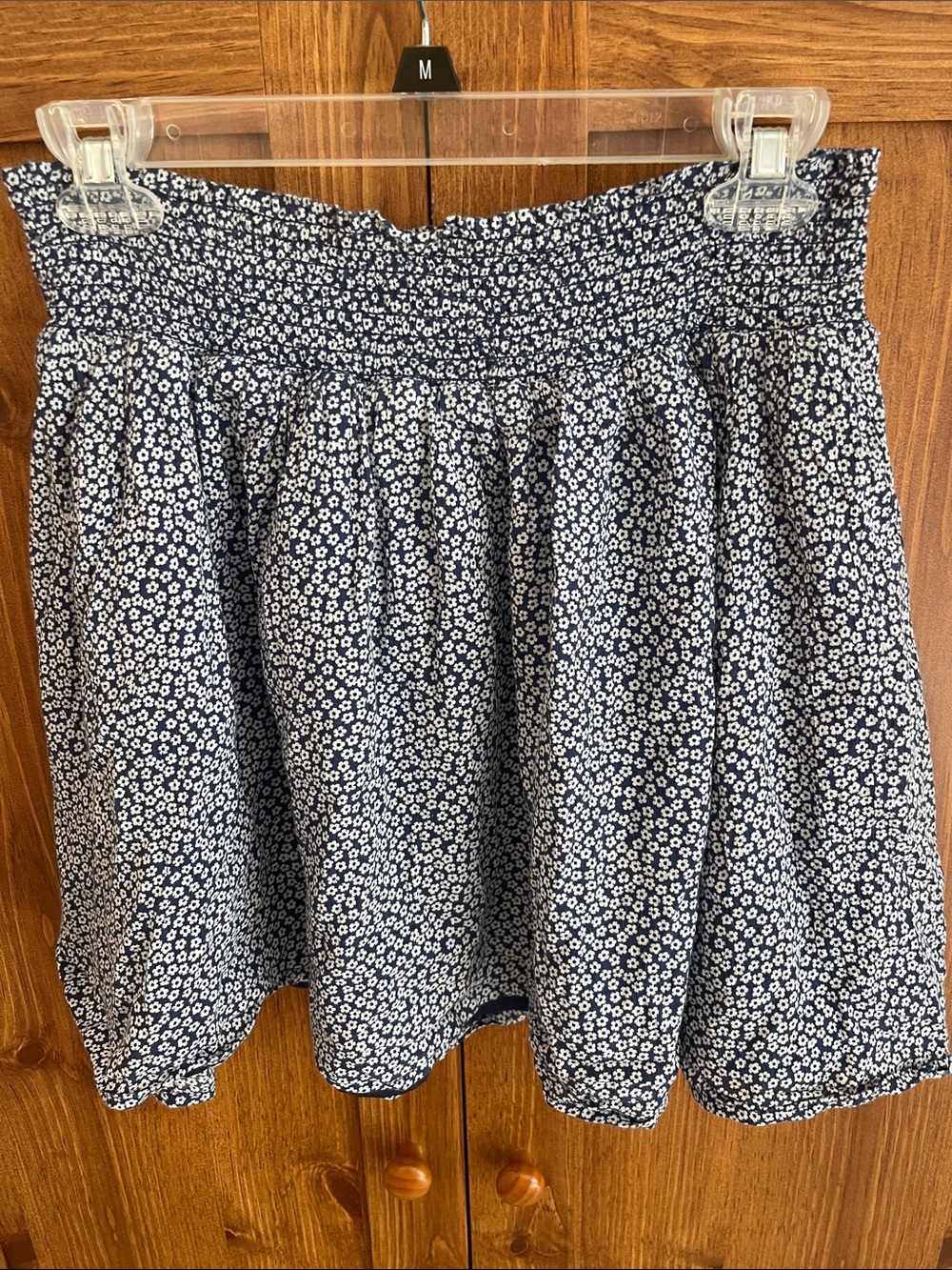 Old Navy Navy and White Floral Smocked Skater Skirt